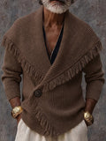 Men's Chunky Knit Shawl Collar Fringe Coat