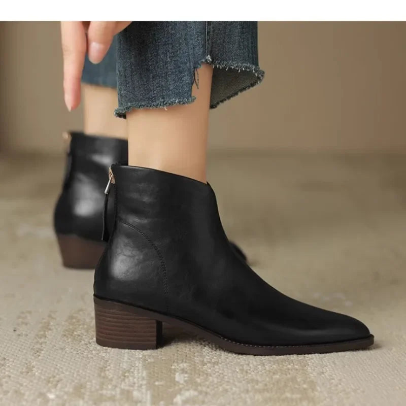 Women's Pointed-Toe V-Cut Block Heel Ankle Boots
