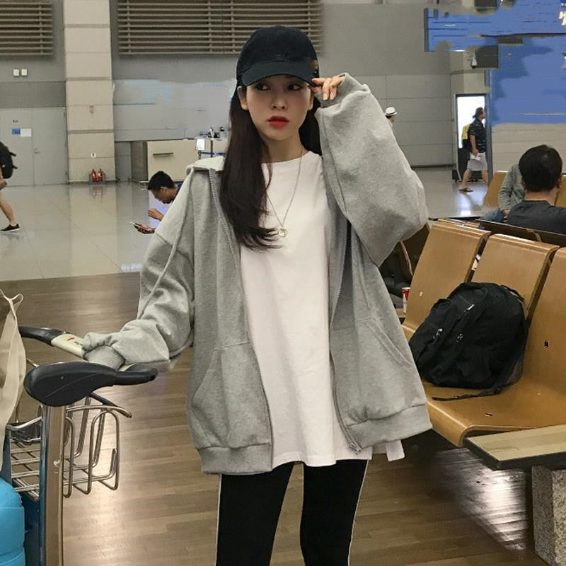 Women's Oversized Zip-Up Hooded Baseball Jacket