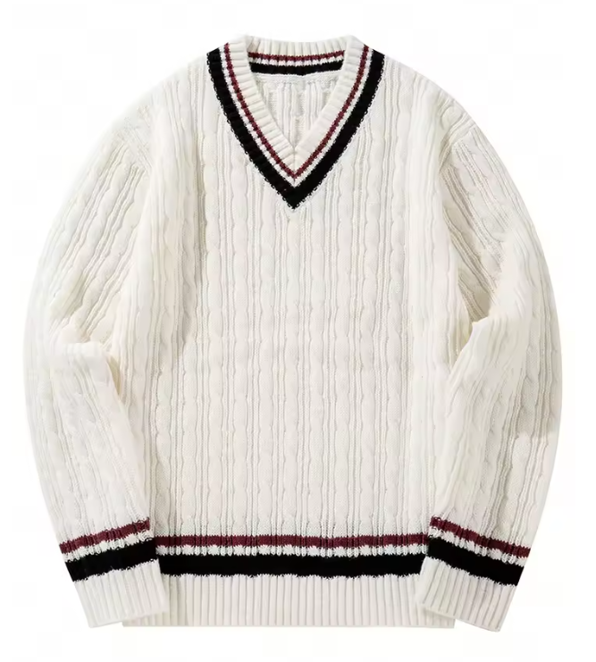 Men's Cable Knit V-Neck Cricket Sweater