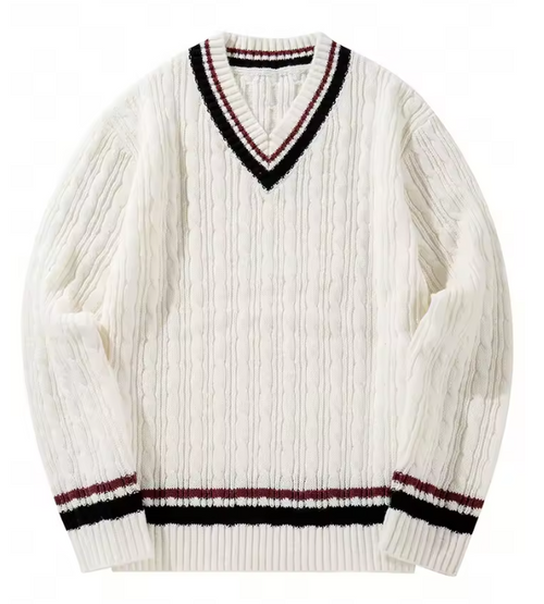 Men's Cable Knit V-Neck Cricket Sweater