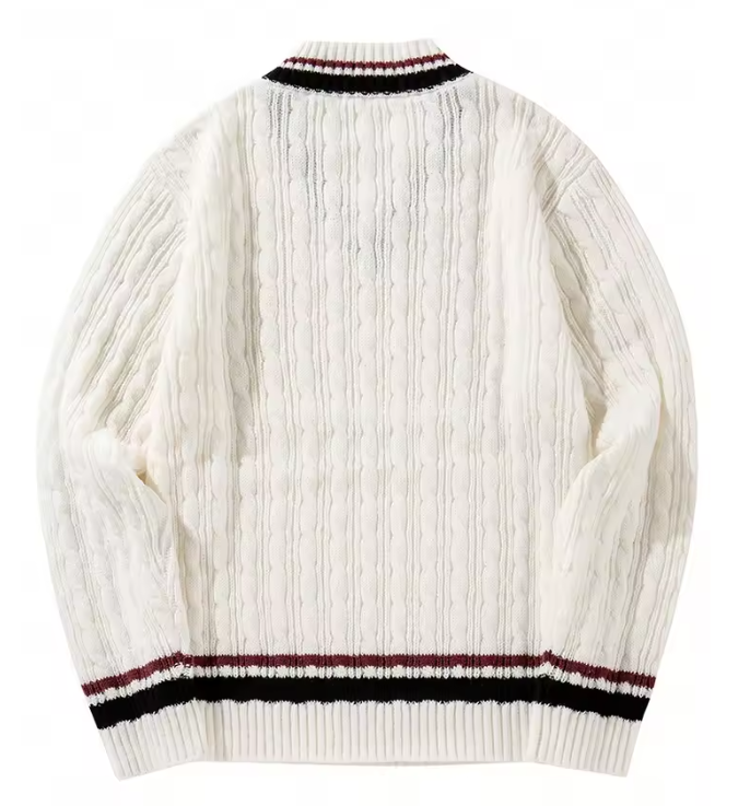 Men's Cable Knit V-Neck Cricket Sweater