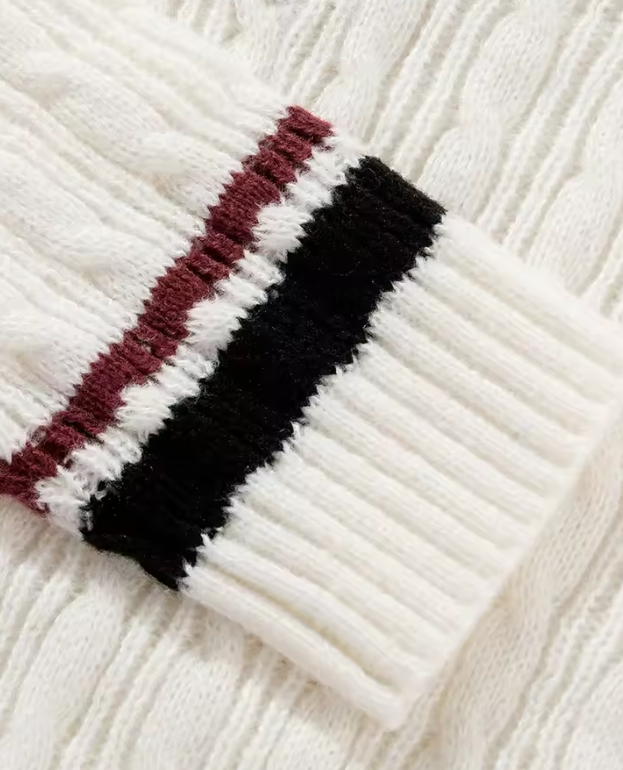 Men's Cable Knit V-Neck Cricket Sweater