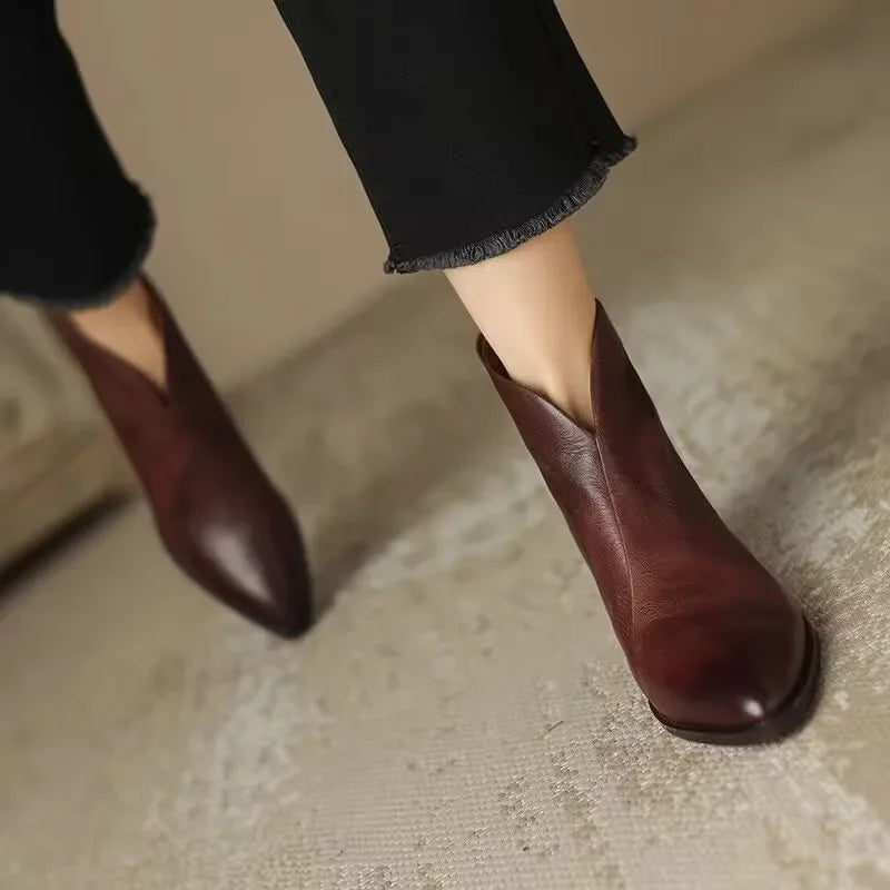 Women's Pointed-Toe V-Cut Block Heel Ankle Boots