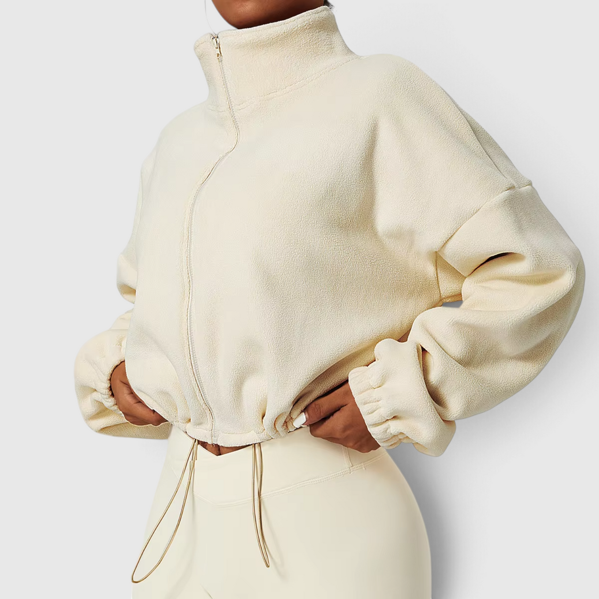 Women's Cropped Zip-Up Fleece Bomber Jacket