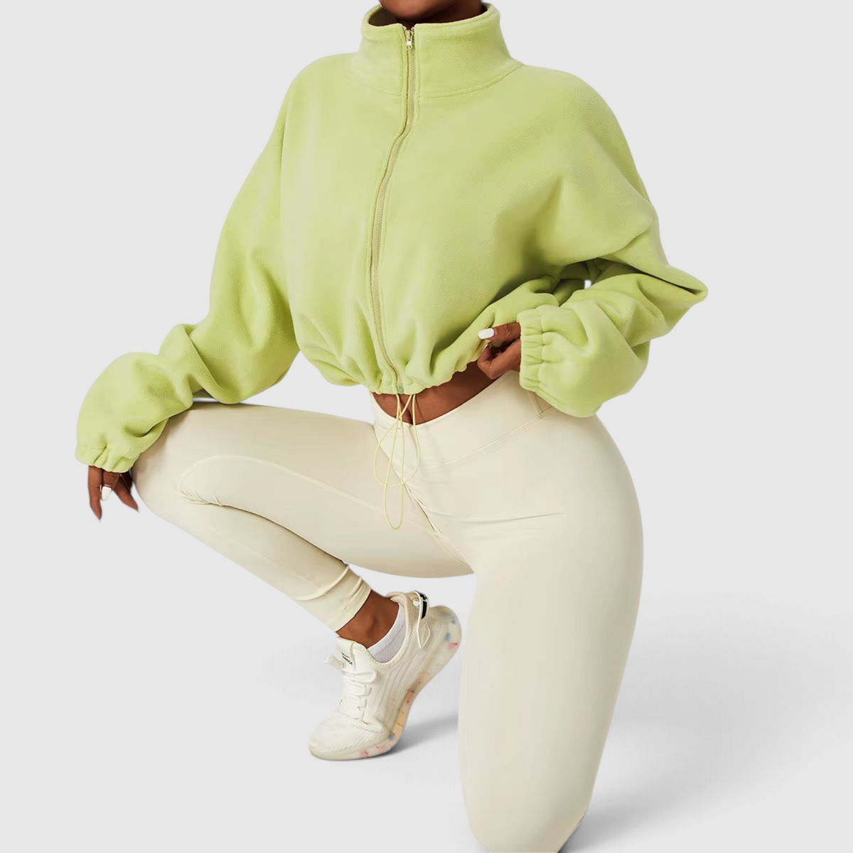 Women's Cropped Zip-Up Fleece Bomber Jacket