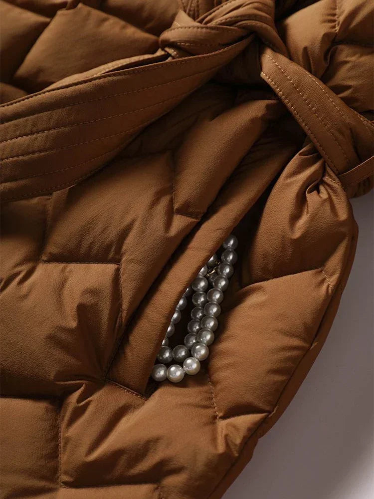 Women's Belted Quilted Puffer Jacket
