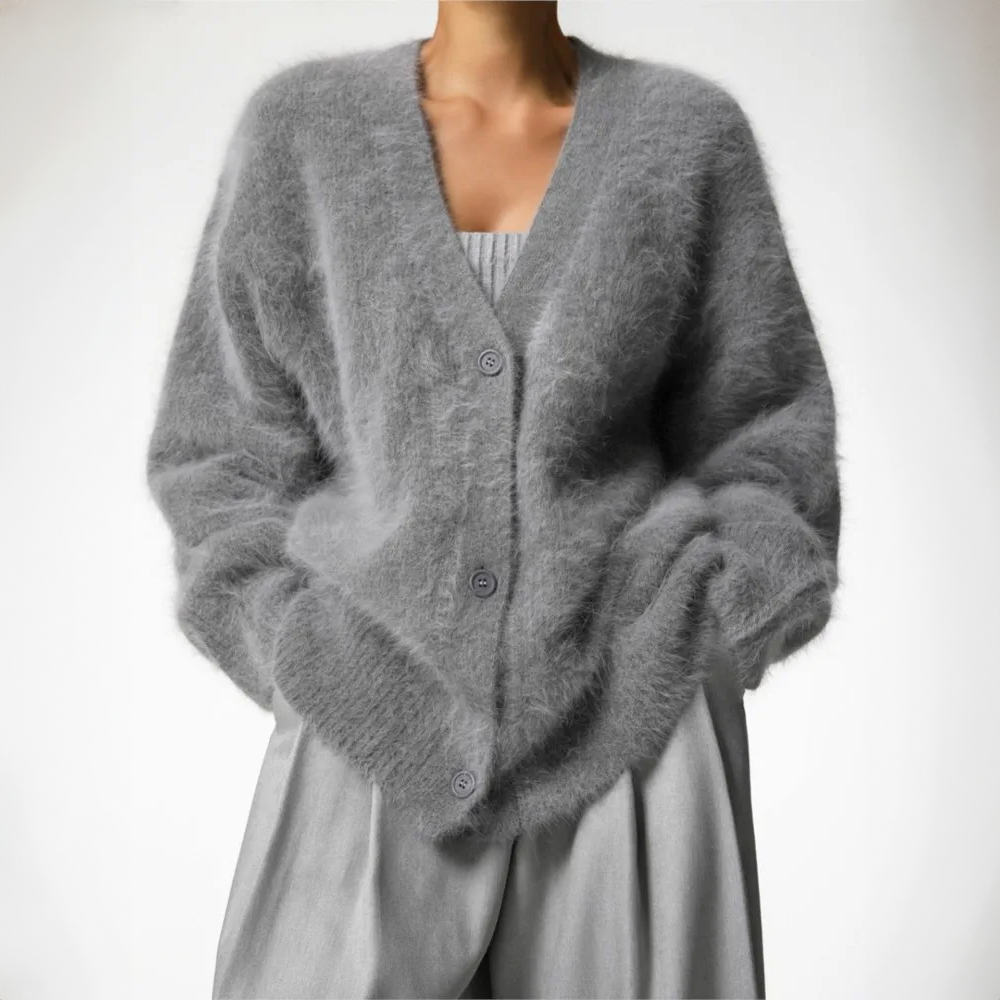 Women's Fuzzy Button-Up Knit Cardigan