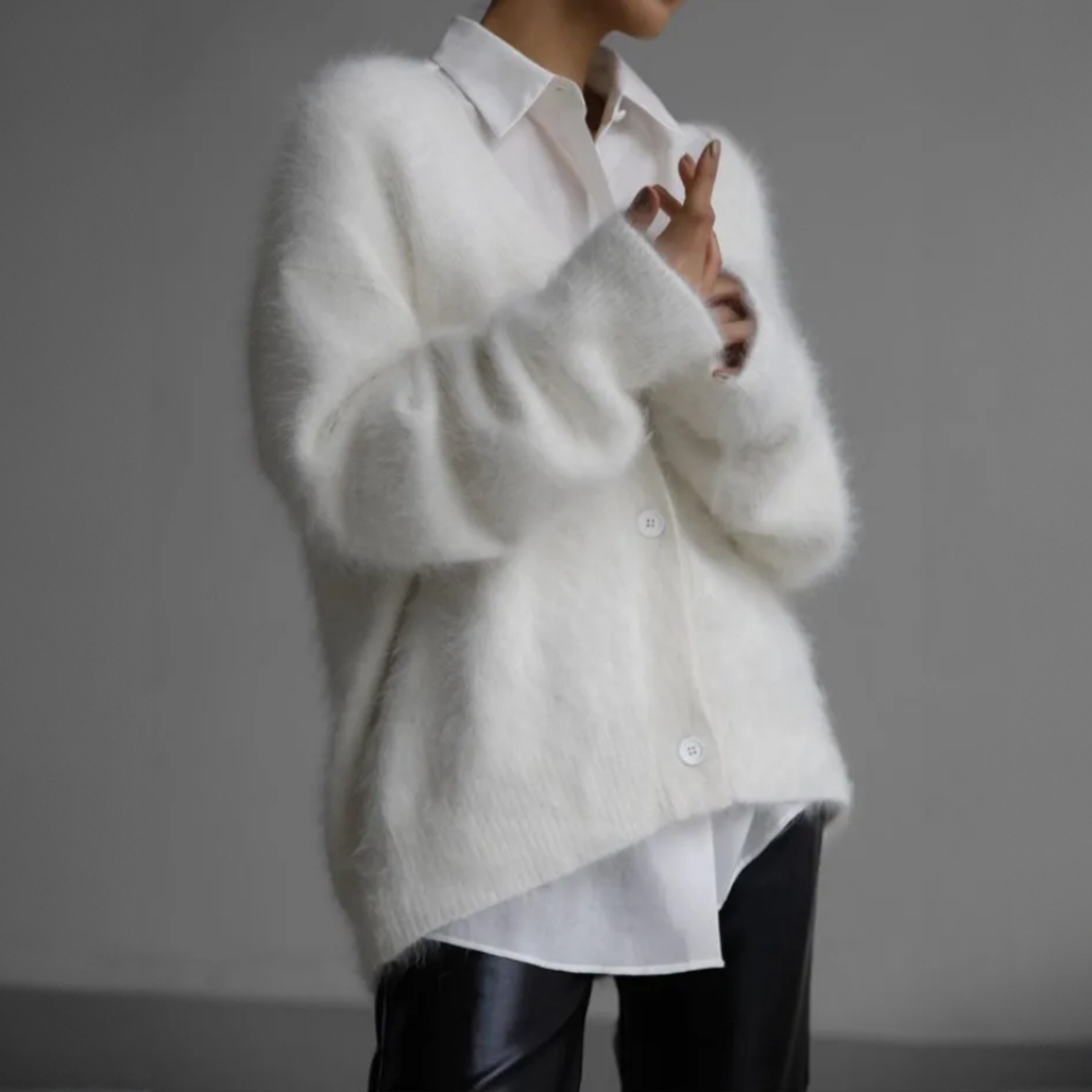 Women's Fuzzy Button-Up Knit Cardigan