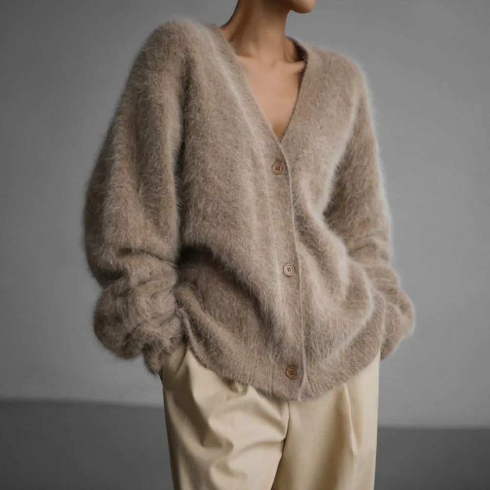Women's Fuzzy Button-Up Knit Cardigan