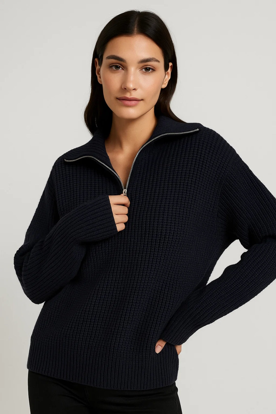 Women's Half-Zip Waffle Knit Sweater