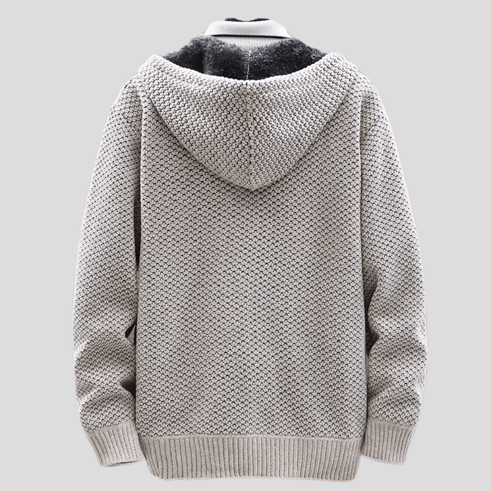 Men's Waffle Knit Fleece-Lined Zip Hooded Cardigan