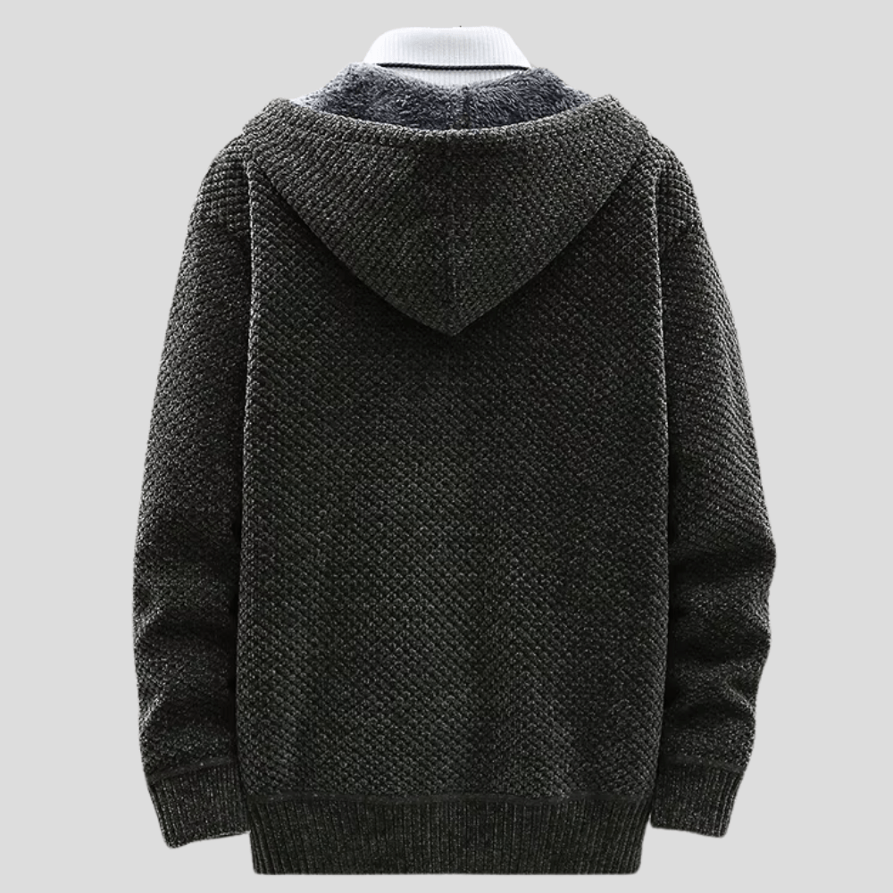 Men's Waffle Knit Fleece-Lined Zip Hooded Cardigan