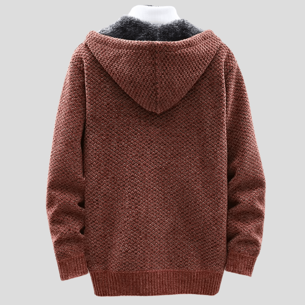 Men's Waffle Knit Fleece-Lined Zip Hooded Cardigan