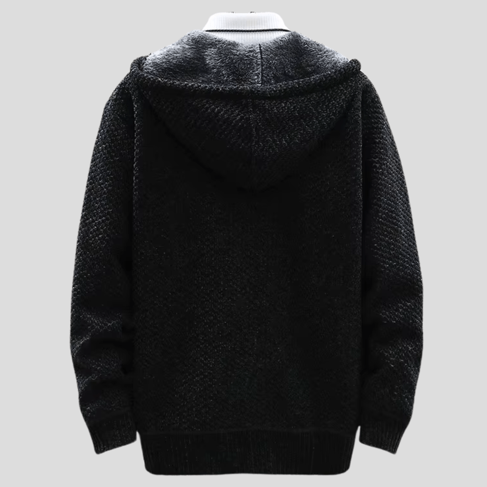 Men's Waffle Knit Fleece-Lined Zip Hooded Cardigan