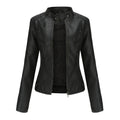Women's Faux Leather Biker Jacket with Mandarin Collar