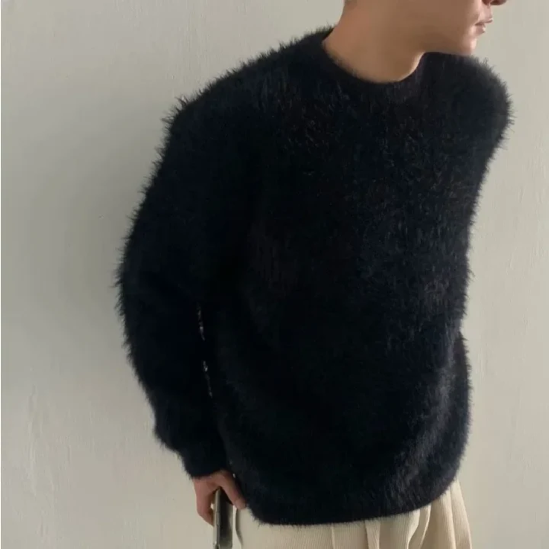 Men's Fluffy Brushed Knit Crewneck Sweater