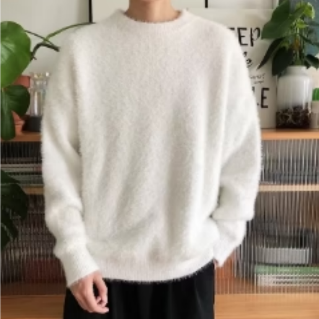 Men's Fluffy Brushed Knit Crewneck Sweater