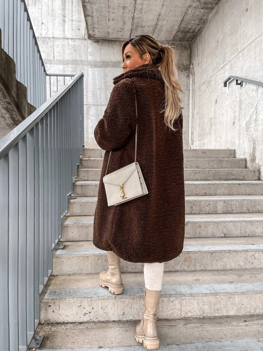 Women's Longline Teddy Button-Up Coat
