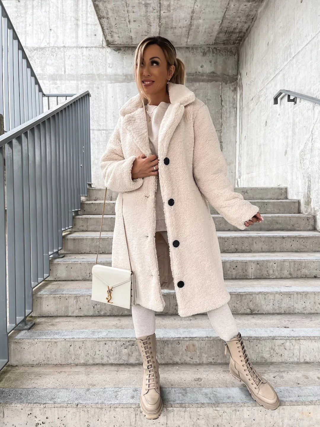 Women's Longline Teddy Button-Up Coat