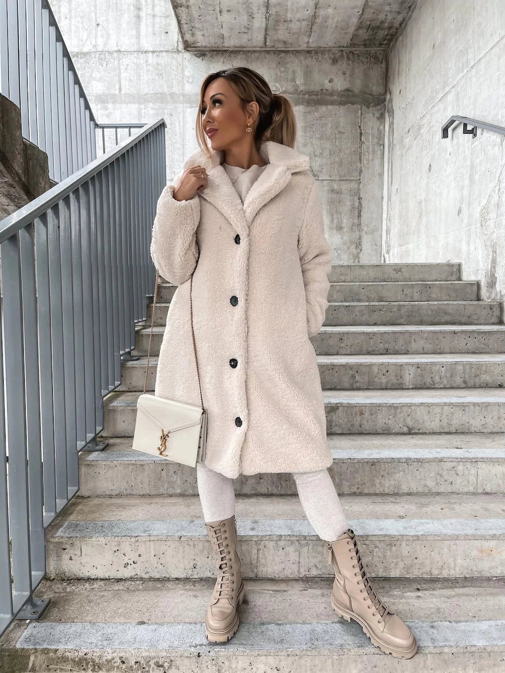 Women's Longline Teddy Button-Up Coat