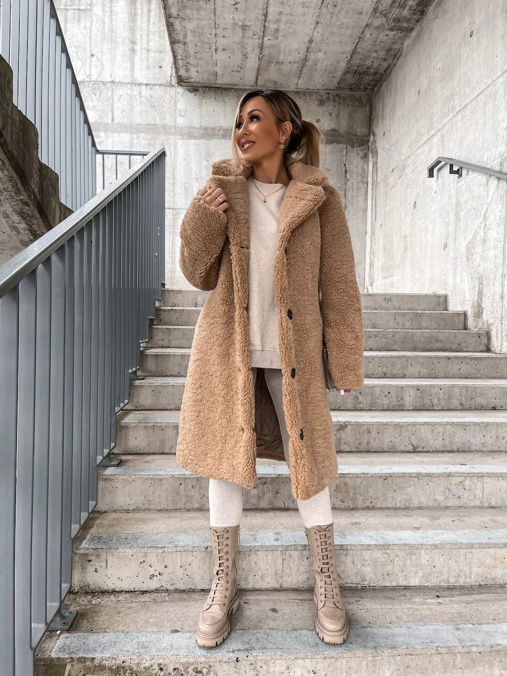 Women's Longline Teddy Button-Up Coat