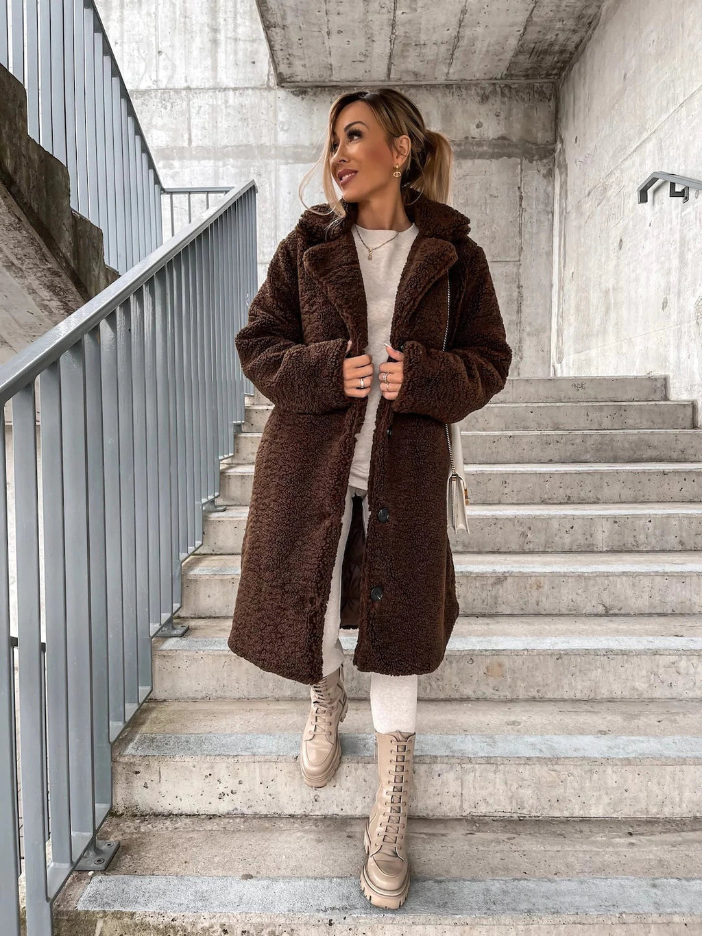 Women's Longline Teddy Button-Up Coat