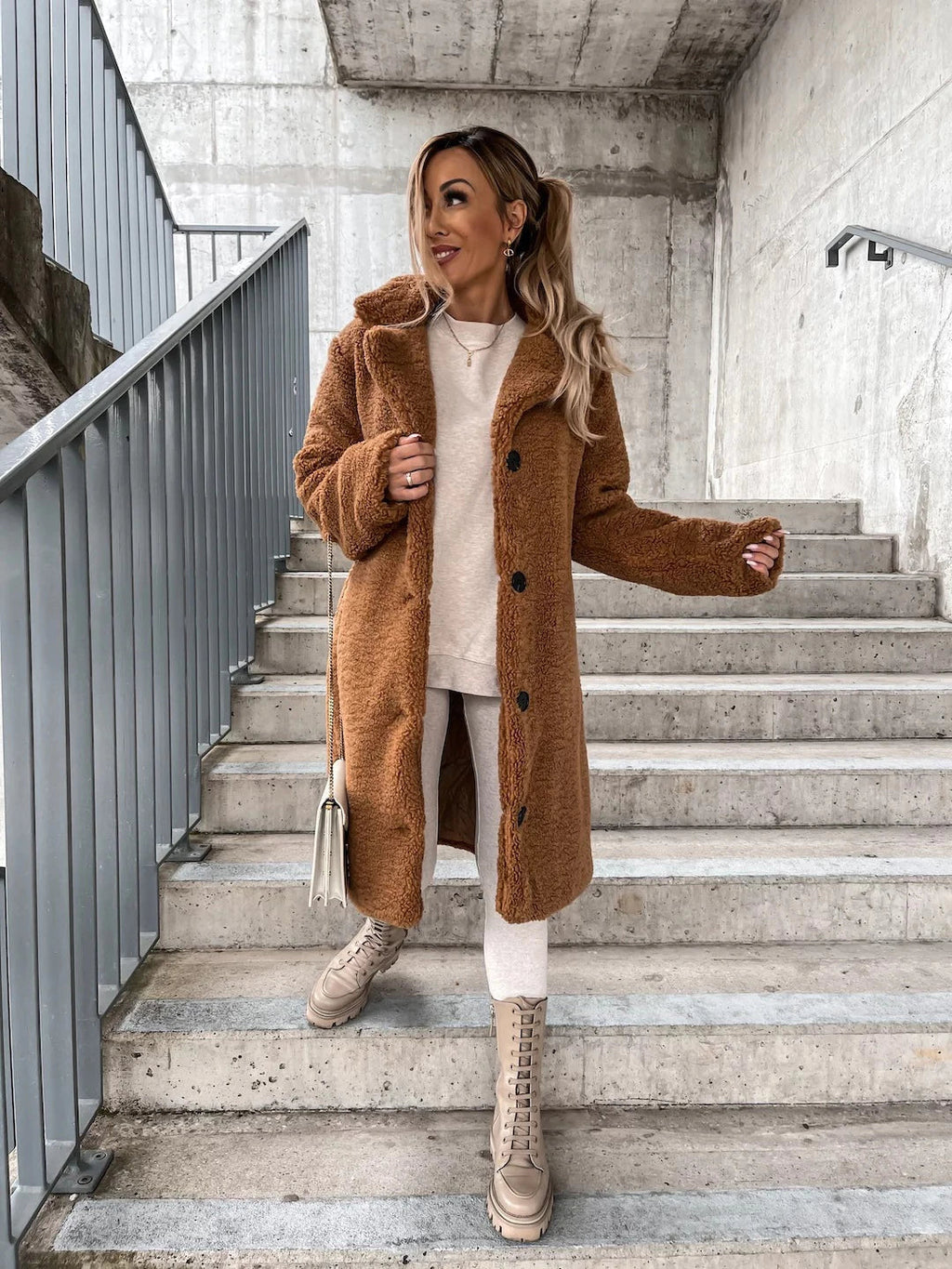 Women's Longline Teddy Button-Up Coat