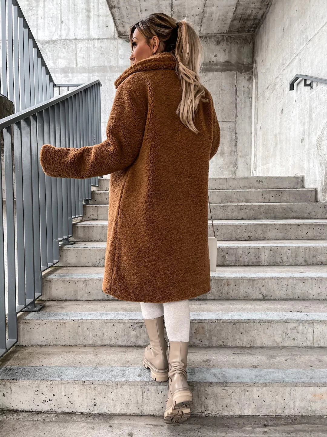 Women's Longline Teddy Button-Up Coat