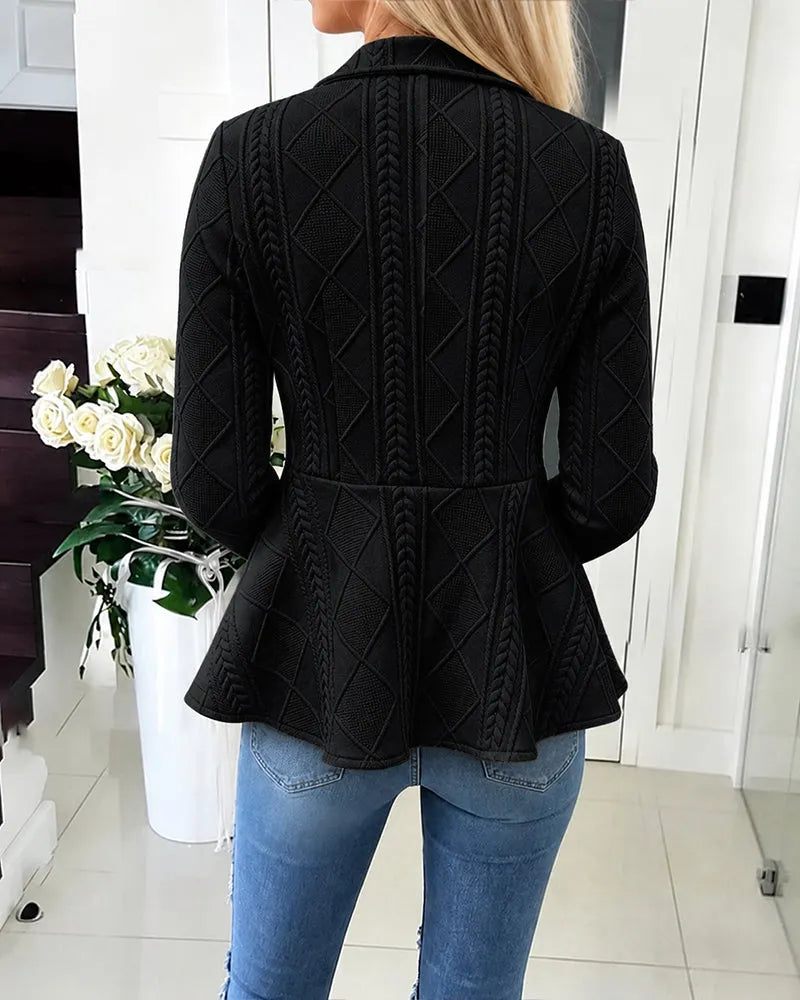 Women's Diamond Knit Cardigan Jacket with Gold Buttons