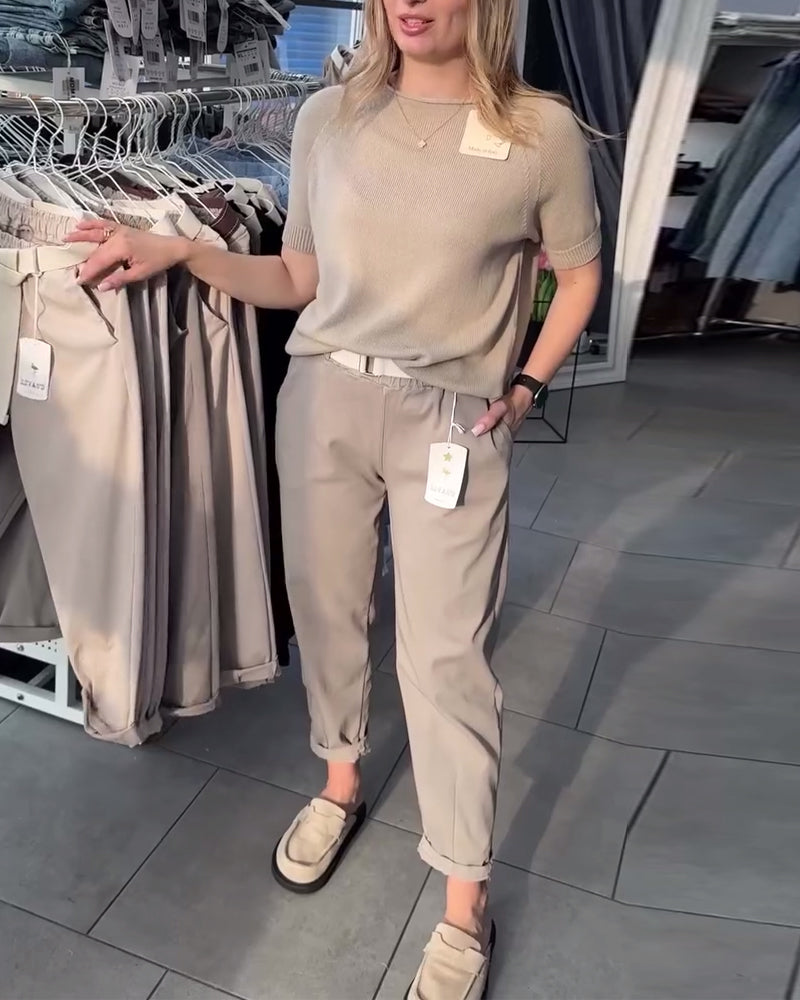 Women's Belted Straight-Leg Trousers