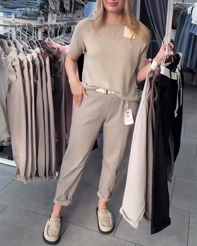 Women's Belted Straight-Leg Trousers