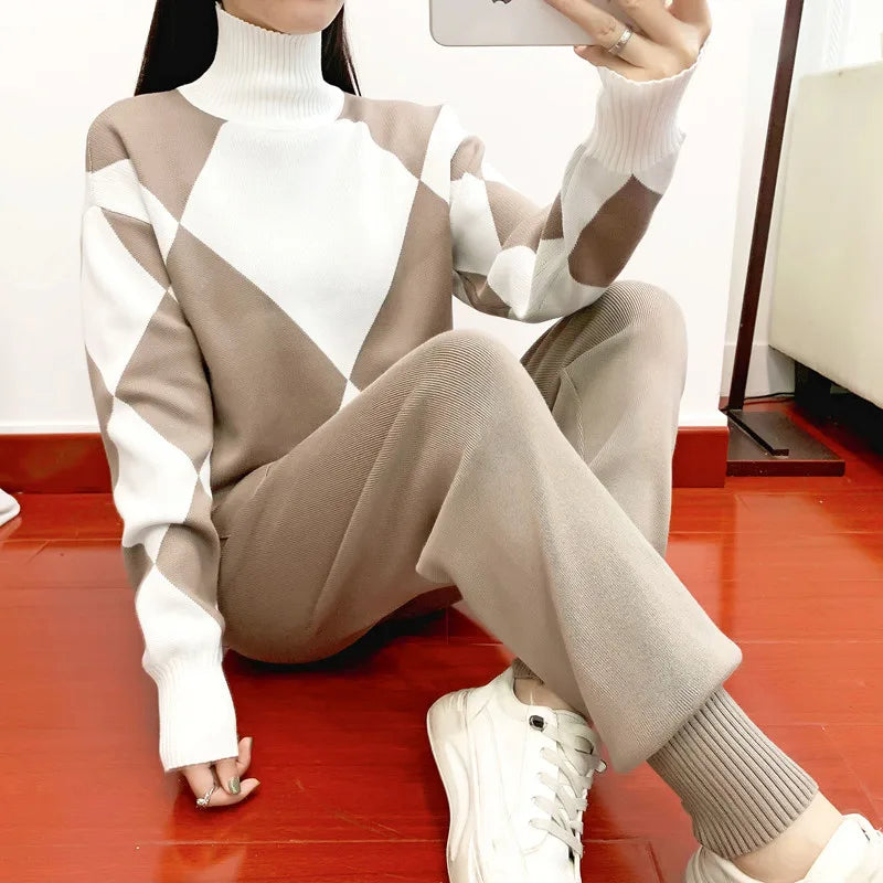 Women's Argyle Knit Sweater & Pants Set