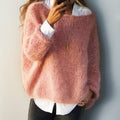 Women's Fluffy Knit Boat Neck Oversized Sweater