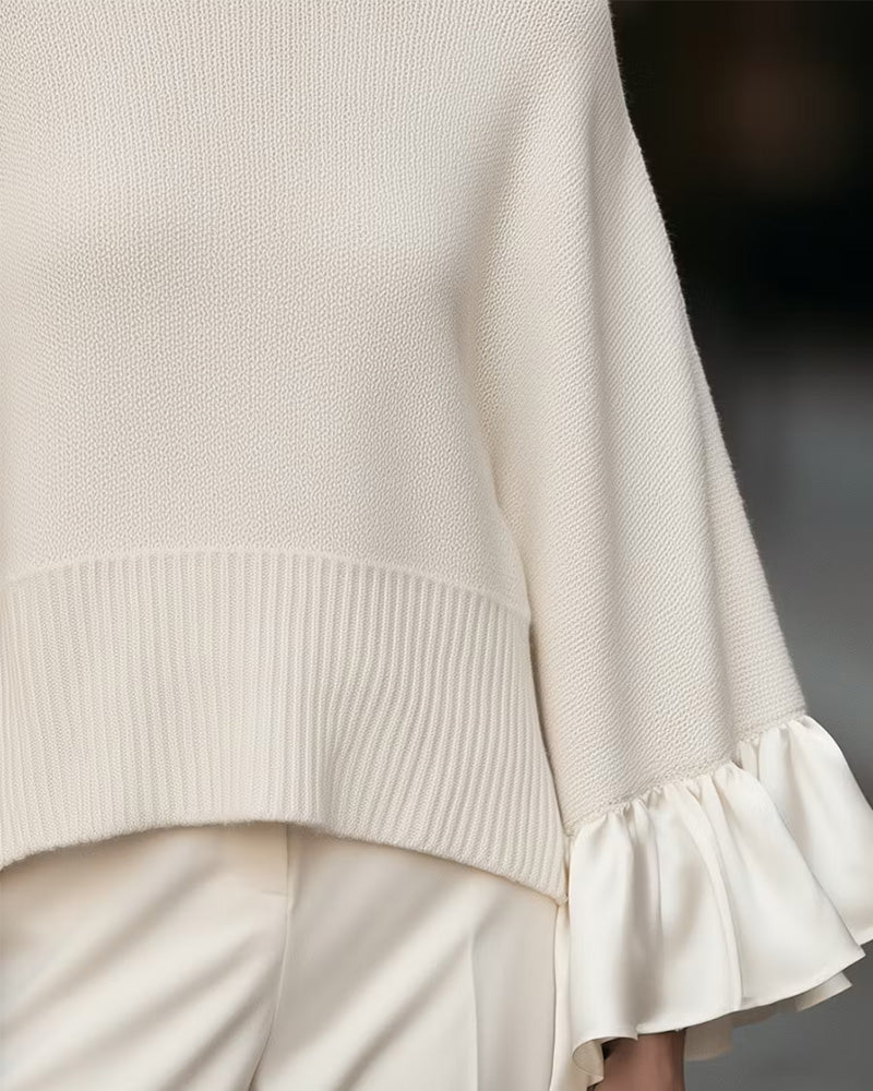 Women's Turtleneck Ruffle Sleeve Knit Sweater