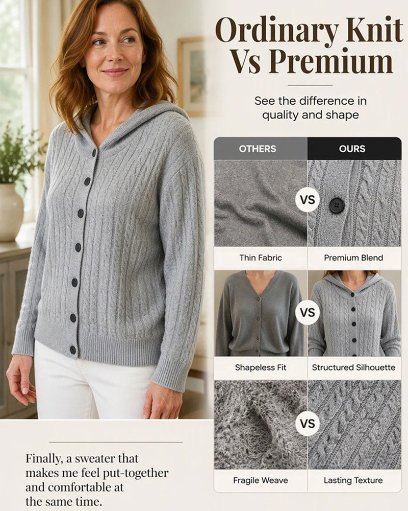 Women's Cable Knit Hooded Cardigan