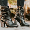 Women's Buckle Strap Heeled Ankle Boots
