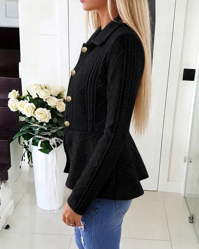 Women's Diamond Knit Cardigan Jacket with Gold Buttons