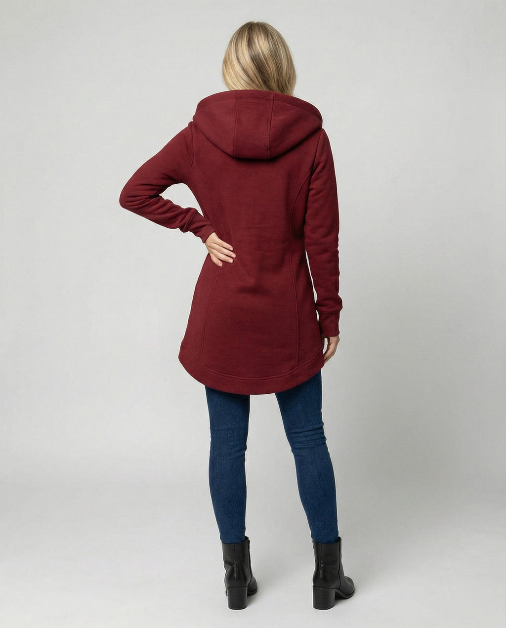 Women's Longline Asymmetrical Zip-Up Fleece Coat with Hood