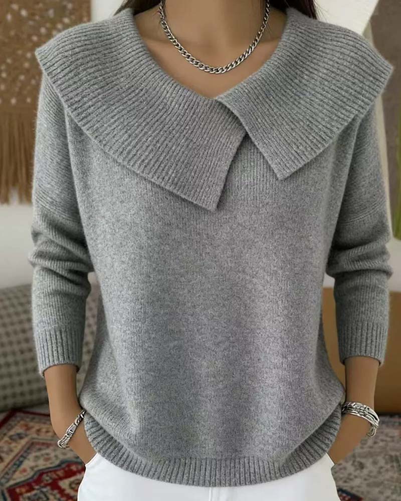 Women's Oversized Lapel Collar Knit Pullover