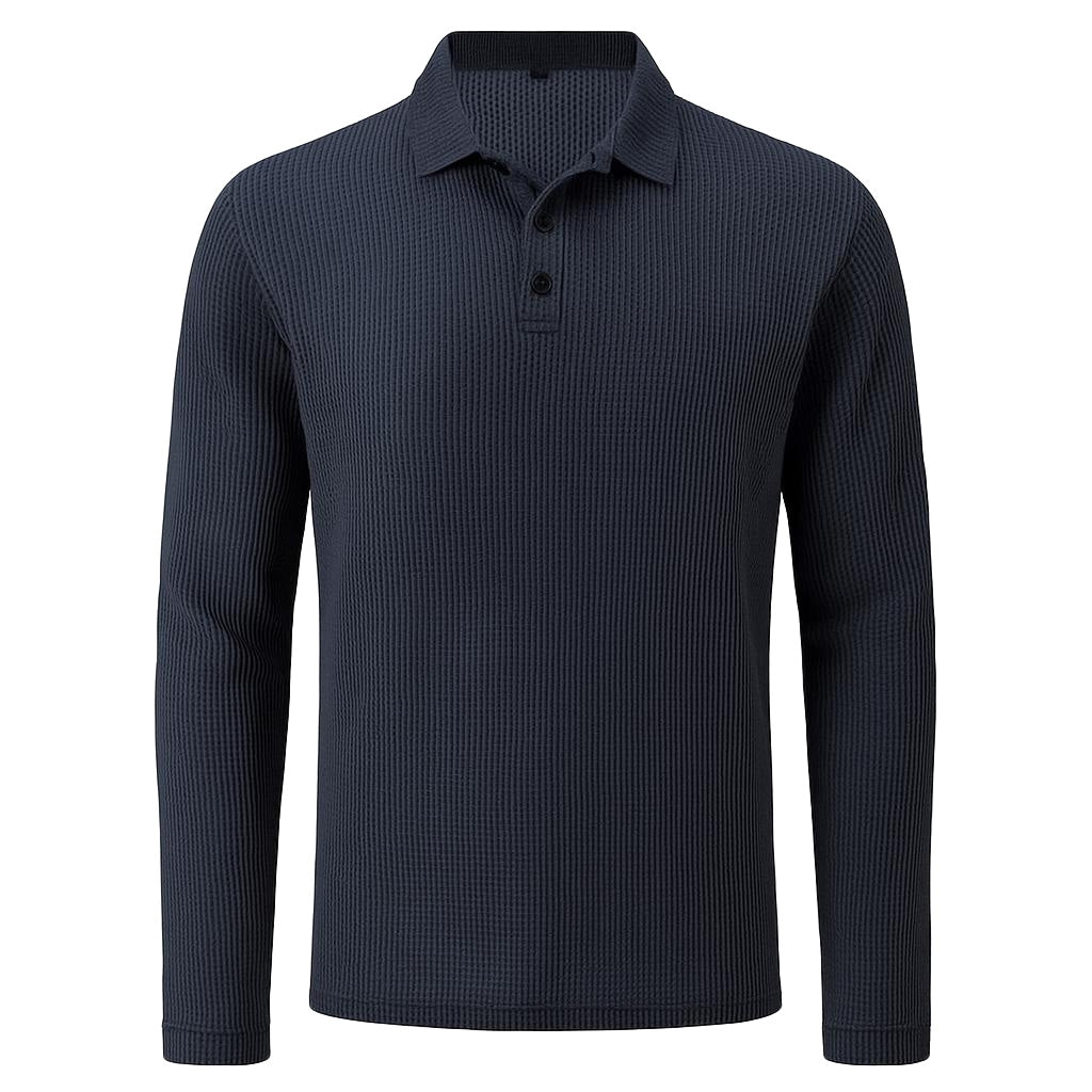 Men's Waffle Knit Long-Sleeve Polo Shirt