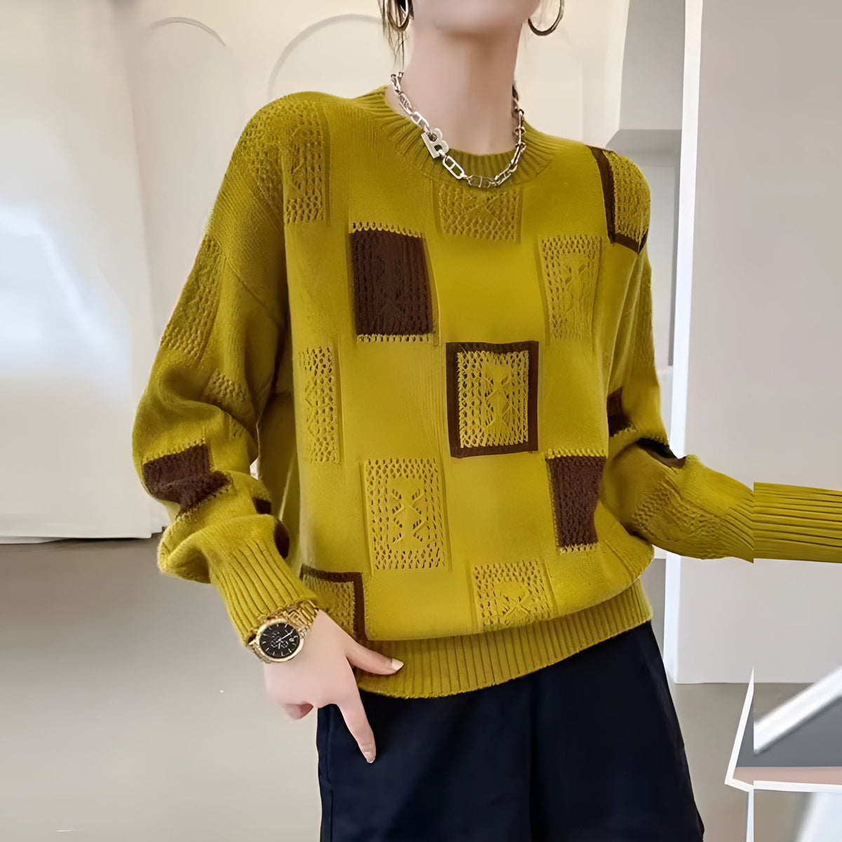 Women's Soft Patchwork Knit Sweater