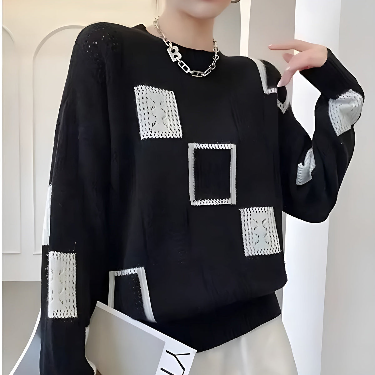 Women's Soft Patchwork Knit Sweater