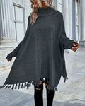 Women's Turtleneck Fringe Poncho Sweater