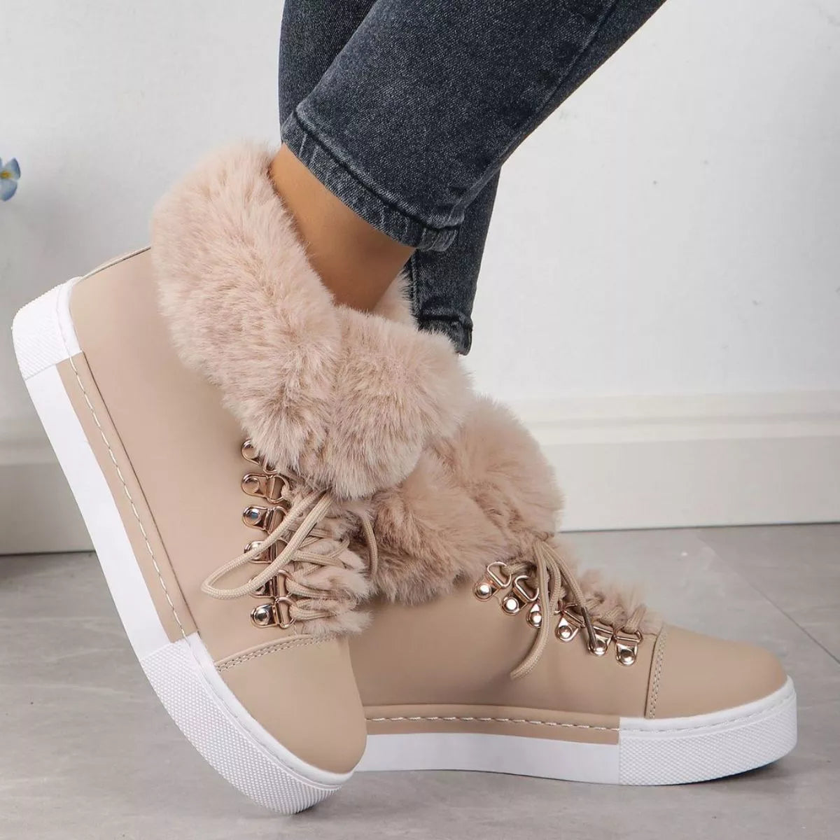 Women's Faux-Fur Lace-Up Ankle Boots