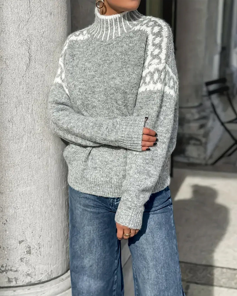 Women's Jacquard Mock-Neck Knit Sweater