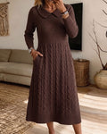 Women's Peter Pan Collar Cable Knit Sweater Dress