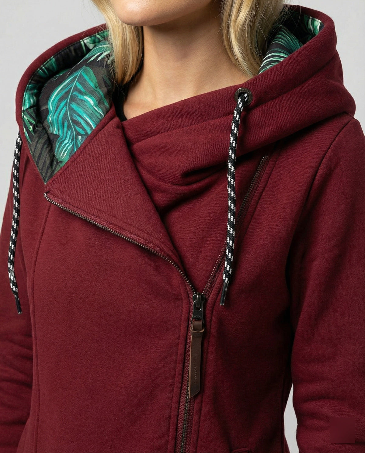 Women's Longline Asymmetrical Zip-Up Fleece Coat with Hood