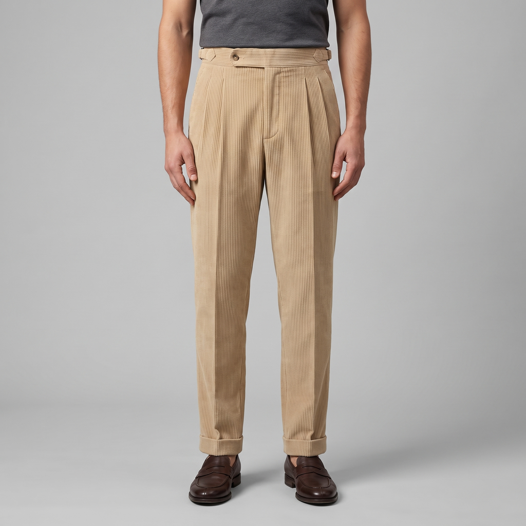 Men's Pleated Corduroy Trousers