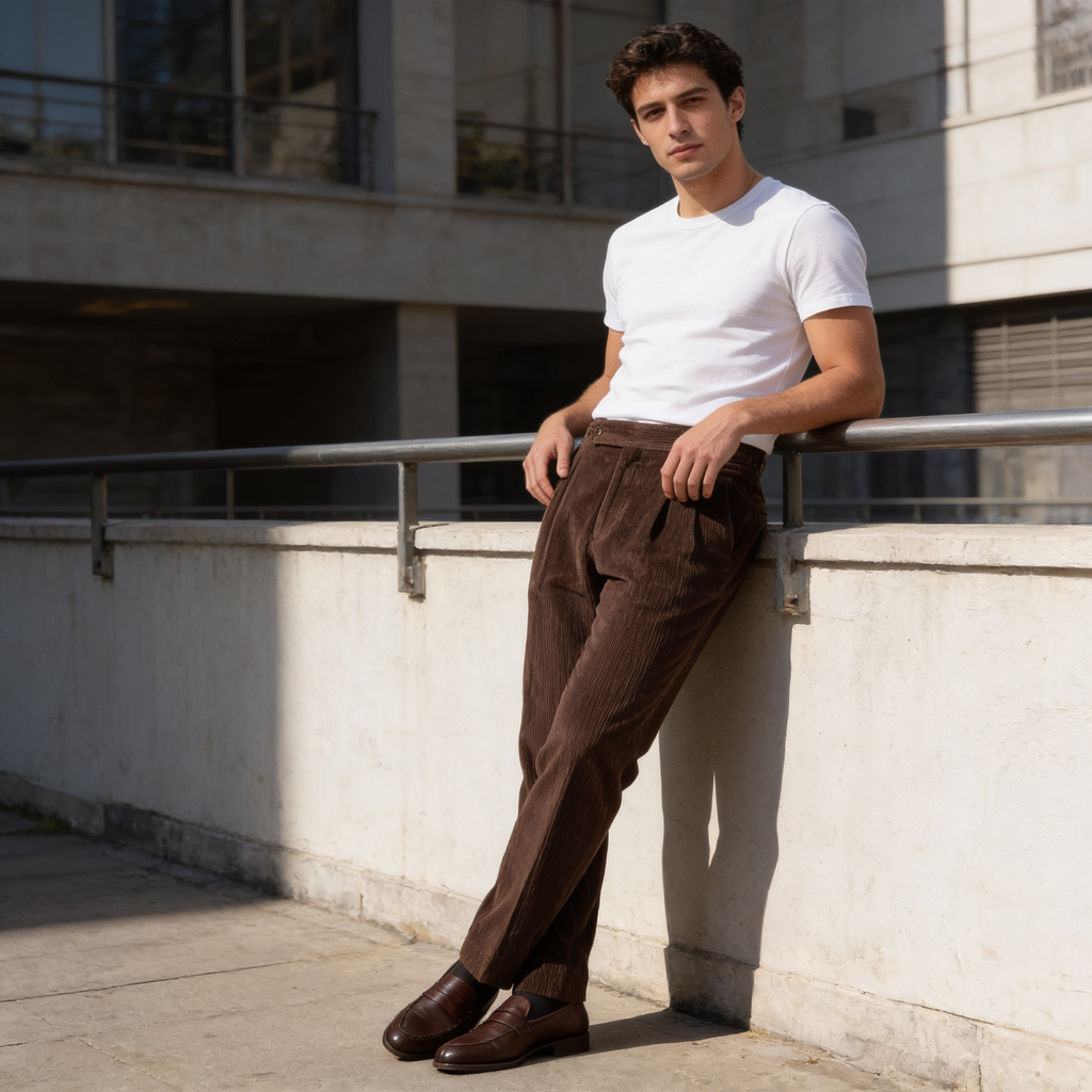 Men's Pleated Corduroy Trousers